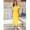 imageANRABESS Womens 2025 Summer Maxi Tshirt Dress Short Sleeve Crewneck Tie Waist Casual Slim Fit Slit Spring Long Beach DressesMustard Yellow