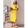 imageANRABESS Womens 2025 Summer Maxi Tshirt Dress Short Sleeve Crewneck Tie Waist Casual Slim Fit Slit Spring Long Beach DressesMustard Yellow