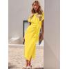 imageANRABESS Womens 2025 Summer Maxi Tshirt Dress Short Sleeve Crewneck Tie Waist Casual Slim Fit Slit Spring Long Beach DressesMustard Yellow