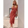 imageANRABESS Womens 2025 Summer Maxi Tshirt Dress Short Sleeve Crewneck Tie Waist Casual Slim Fit Slit Spring Long Beach DressesOrange Rust