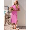 imageANRABESS Womens 2025 Summer Maxi Tshirt Dress Short Sleeve Crewneck Tie Waist Casual Slim Fit Slit Spring Long Beach DressesPink