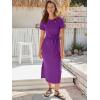 imageANRABESS Womens 2025 Summer Maxi Tshirt Dress Short Sleeve Crewneck Tie Waist Casual Slim Fit Slit Spring Long Beach DressesPurple