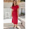 imageANRABESS Womens 2025 Summer Maxi Tshirt Dress Short Sleeve Crewneck Tie Waist Casual Slim Fit Slit Spring Long Beach DressesRed