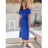 imageANRABESS Womens 2025 Summer Maxi Tshirt Dress Short Sleeve Crewneck Tie Waist Casual Slim Fit Slit Spring Long Beach DressesRoyal Blue