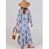 imageANRABESS Womens Boho Maxi Dresses 2025 Summer V Neck Puff Sleeve Floral Flowy Swing Fall Casual Long DressBlue Khaki