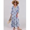 imageANRABESS Womens Boho Maxi Dresses 2025 Summer V Neck Puff Sleeve Floral Flowy Swing Fall Casual Long DressBlue Khaki
