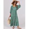 imageANRABESS Womens Boho Maxi Dresses 2025 Summer V Neck Puff Sleeve Floral Flowy Swing Fall Casual Long DressGreen