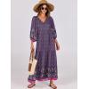 imageANRABESS Womens Boho Maxi Dresses 2025 Summer V Neck Puff Sleeve Floral Flowy Swing Fall Casual Long DressPurple Floral