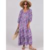 imageANRABESS Womens Boho Maxi Dresses 2025 Summer V Neck Puff Sleeve Floral Flowy Swing Fall Casual Long DressPurple Pink Floral
