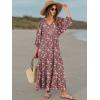 imageANRABESS Womens Boho Maxi Dresses 2025 Summer V Neck Puff Sleeve Floral Flowy Swing Fall Casual Long DressRed
