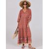 imageANRABESS Womens Boho Maxi Dresses 2025 Summer V Neck Puff Sleeve Floral Flowy Swing Fall Casual Long DressWine Red