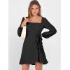 imageANRABESS Womens Dress Long Sleeve Square Neck Tie Waist Ruffle Hem Short Cocktail Wedding Guest Fall Party Club Mini DressesBlack