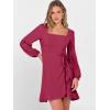 imageANRABESS Womens Dress Long Sleeve Square Neck Tie Waist Ruffle Hem Short Cocktail Wedding Guest Fall Party Club Mini DressesDark Red