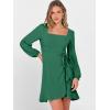 imageANRABESS Womens Dress Long Sleeve Square Neck Tie Waist Ruffle Hem Short Cocktail Wedding Guest Fall Party Club Mini DressesForest Green