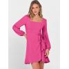 imageANRABESS Womens Dress Long Sleeve Square Neck Tie Waist Ruffle Hem Short Cocktail Wedding Guest Fall Party Club Mini DressesHot Pink