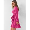 imageANRABESS Womens Dress Long Sleeve Square Neck Tie Waist Ruffle Hem Short Cocktail Wedding Guest Fall Party Club Mini DressesHot Pink
