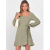 imageANRABESS Womens Dress Long Sleeve Square Neck Tie Waist Ruffle Hem Short Cocktail Wedding Guest Fall Party Club Mini DressesPea Green