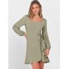 imageANRABESS Womens Dress Long Sleeve Square Neck Tie Waist Ruffle Hem Short Cocktail Wedding Guest Fall Party Club Mini DressesPea Green
