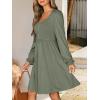 imageANRABESS Womens Long Lantern Sleeve Dresses 2025 Fall Casual Smocked ALine High Waist Flowy Short Dress with Pockets TrendyArmy Green