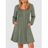 imageANRABESS Womens Long Lantern Sleeve Dresses 2025 Fall Casual Smocked ALine High Waist Flowy Short Dress with Pockets TrendyArmy Green