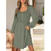 imageANRABESS Womens Long Lantern Sleeve Dresses 2025 Fall Casual Smocked ALine High Waist Flowy Short Dress with Pockets TrendyArmy Green
