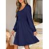 imageANRABESS Womens Long Lantern Sleeve Dresses 2025 Fall Casual Smocked ALine High Waist Flowy Short Dress with Pockets TrendyBlack Blue