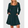 imageANRABESS Womens Long Lantern Sleeve Dresses 2025 Fall Casual Smocked ALine High Waist Flowy Short Dress with Pockets TrendyDeep Green