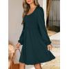 imageANRABESS Womens Long Lantern Sleeve Dresses 2025 Fall Casual Smocked ALine High Waist Flowy Short Dress with Pockets TrendyDeep Green
