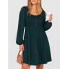imageANRABESS Womens Long Lantern Sleeve Dresses 2025 Fall Casual Smocked ALine High Waist Flowy Short Dress with Pockets TrendyDeep Green
