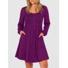 imageANRABESS Womens Long Lantern Sleeve Dresses 2025 Fall Casual Smocked ALine High Waist Flowy Short Dress with Pockets TrendyDeep Purple