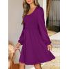 imageANRABESS Womens Long Lantern Sleeve Dresses 2025 Fall Casual Smocked ALine High Waist Flowy Short Dress with Pockets TrendyDeep Purple