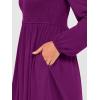imageANRABESS Womens Long Lantern Sleeve Dresses 2025 Fall Casual Smocked ALine High Waist Flowy Short Dress with Pockets TrendyDeep Purple