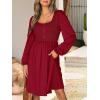 imageANRABESS Womens Long Lantern Sleeve Dresses 2025 Fall Casual Smocked ALine High Waist Flowy Short Dress with Pockets TrendyDeep Red