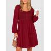 imageANRABESS Womens Long Lantern Sleeve Dresses 2025 Fall Casual Smocked ALine High Waist Flowy Short Dress with Pockets TrendyDeep Red