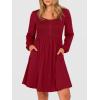 imageANRABESS Womens Long Lantern Sleeve Dresses 2025 Fall Casual Smocked ALine High Waist Flowy Short Dress with Pockets TrendyDeep Red