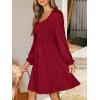 imageANRABESS Womens Long Lantern Sleeve Dresses 2025 Fall Casual Smocked ALine High Waist Flowy Short Dress with Pockets TrendyDeep Red