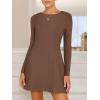 imageANRABESS Womens Long Sleeve ALine Mini Dress 2025 Fall Boat Neck Semi Formal Fit and Flare Casual Business Short DressesBrown