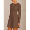 imageANRABESS Womens Long Sleeve ALine Mini Dress 2025 Fall Boat Neck Semi Formal Fit and Flare Casual Business Short DressesBrown