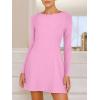 imageANRABESS Womens Long Sleeve ALine Mini Dress 2025 Fall Boat Neck Semi Formal Fit and Flare Casual Business Short DressesPink