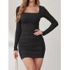 imageANRABESS Womens Long Sleeve Bodycon Mini Dress 2025 Fall Ruched Square Neck Slim Fit Rib Knit Club Short Cocktail DressesBlack