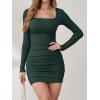 imageANRABESS Womens Long Sleeve Bodycon Mini Dress 2025 Fall Ruched Square Neck Slim Fit Rib Knit Club Short Cocktail DressesDeep Green