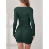 imageANRABESS Womens Long Sleeve Bodycon Mini Dress 2025 Fall Ruched Square Neck Slim Fit Rib Knit Club Short Cocktail DressesDeep Green