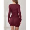 imageANRABESS Womens Long Sleeve Bodycon Mini Dress 2025 Fall Ruched Square Neck Slim Fit Rib Knit Club Short Cocktail DressesWine Red