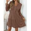 imageANRABESS Womens Long Sleeve Dress 2025 Fall Casual V Neck Tiered Flowy Swing Short Mini Dresses Beach Travel Vacation OutfitsBrown