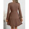 imageANRABESS Womens Long Sleeve Dress 2025 Fall Casual V Neck Tiered Flowy Swing Short Mini Dresses Beach Travel Vacation OutfitsBrown