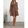 imageANRABESS Womens Long Sleeve Dress 2025 Fall Casual V Neck Tiered Flowy Swing Short Mini Dresses Beach Travel Vacation OutfitsBrown