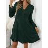 imageANRABESS Womens Long Sleeve Dress 2025 Fall Casual V Neck Tiered Flowy Swing Short Mini Dresses Beach Travel Vacation OutfitsDeep Green