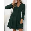 imageANRABESS Womens Long Sleeve Dress 2025 Fall Casual V Neck Tiered Flowy Swing Short Mini Dresses Beach Travel Vacation OutfitsDeep Green