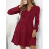 imageANRABESS Womens Long Sleeve Dress 2025 Fall Casual V Neck Tiered Flowy Swing Short Mini Dresses Beach Travel Vacation OutfitsDeep Red