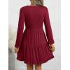 imageANRABESS Womens Long Sleeve Dress 2025 Fall Casual V Neck Tiered Flowy Swing Short Mini Dresses Beach Travel Vacation OutfitsDeep Red